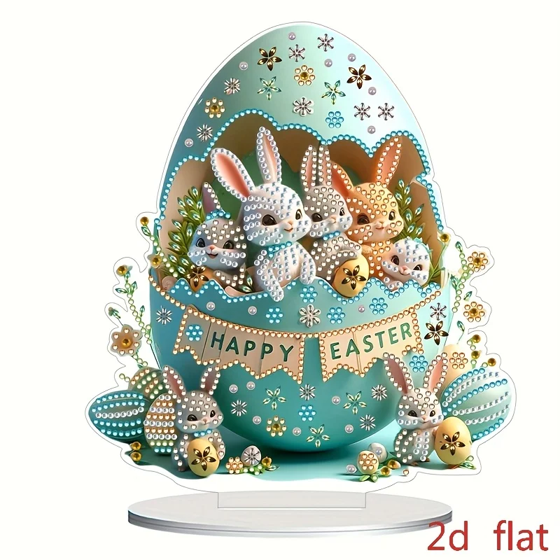 1 ensemble de kit de peinture de décoration de pâques en acrylique 2D-kit de peinture de diamant de forme irrégulière bricolage avec motif de lapin dans l'œuf, perfe