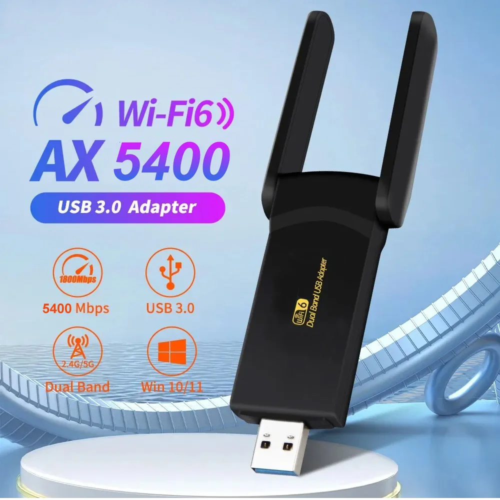 WiFi6E USB3.0 Adapter 5400M USB Ethernet Network Card for Macbook RJ45 Ethernet Receiver for Xiaomi TV Box Tri-Band 2.4G 5G wifi