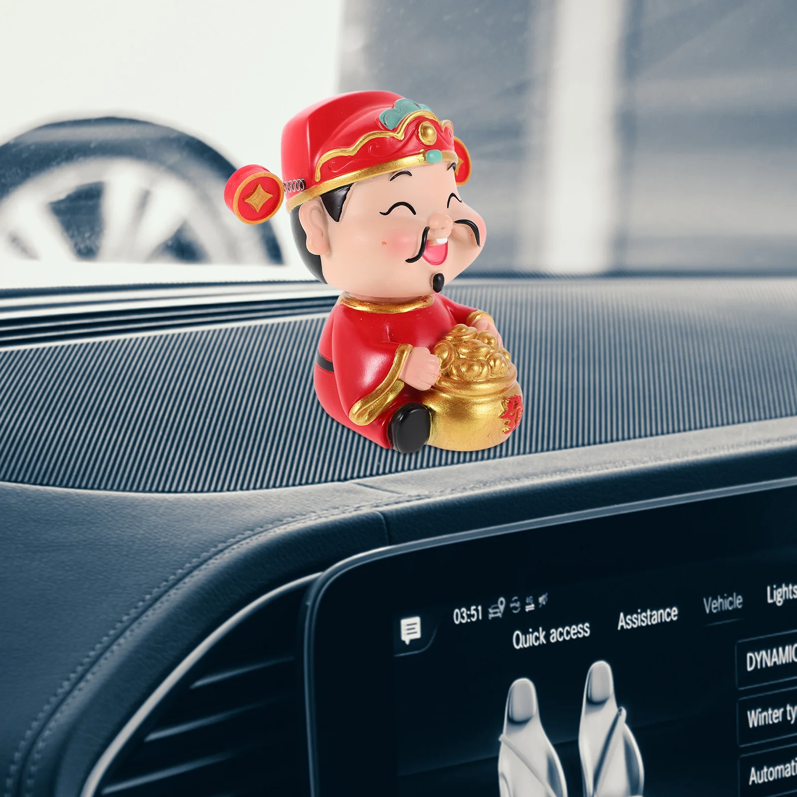 

Creative Money God Car Ornament Mini Nod Wealth Statue for Office Desk Car Dashboard Good Luck Prosperity Money Decor