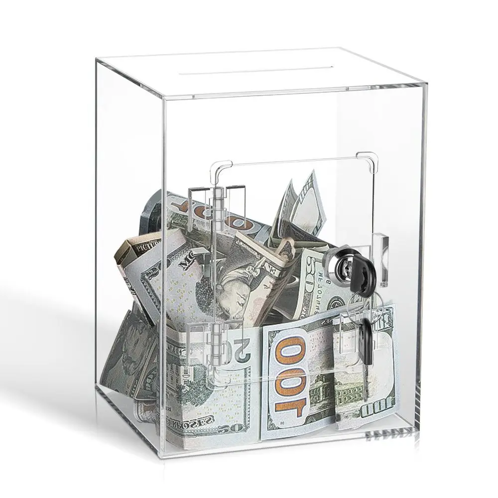 Sturdy Key Transparent Piggy Bank Large Capacity Openable Acrylic Savings Box Square Durable Money Container Coins