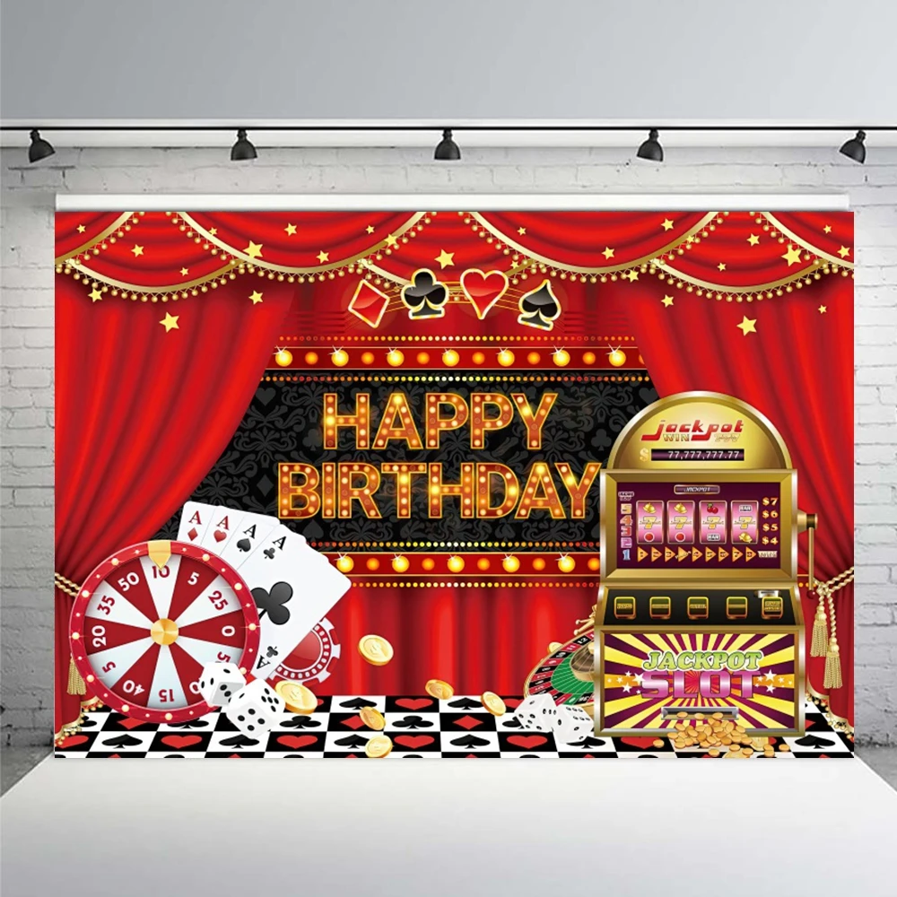 Las Vegas Casino Night Photography Backdrop Playing Card Golden Glitter Dice Casino Happy Birthday Party Photo Background ﻿Prop