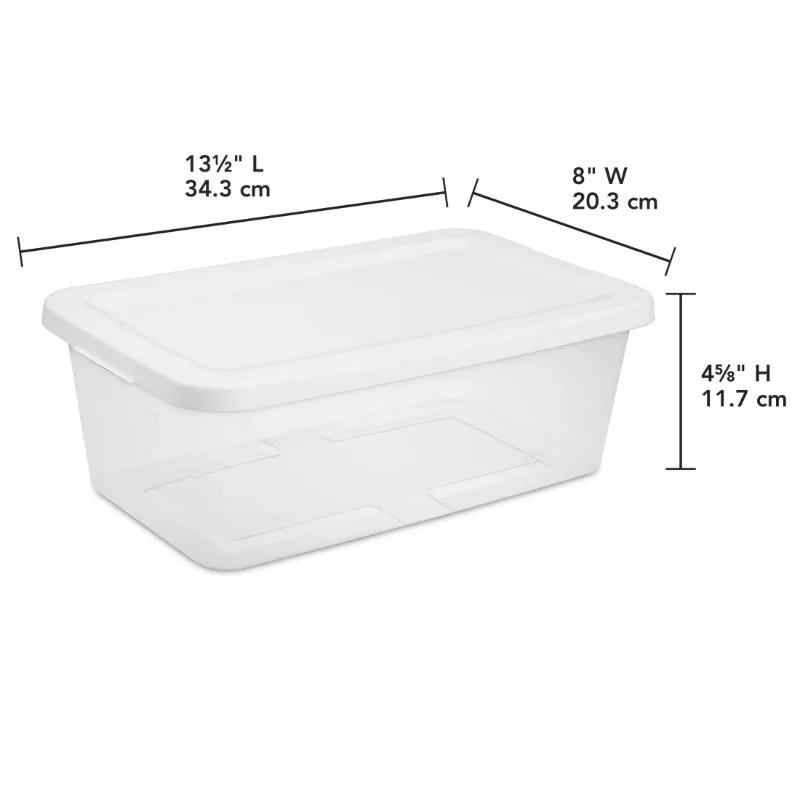 Set of (10) 6 Quart Storage Boxes, Clear Plastic Storage Bin with Snap-on Lid, White