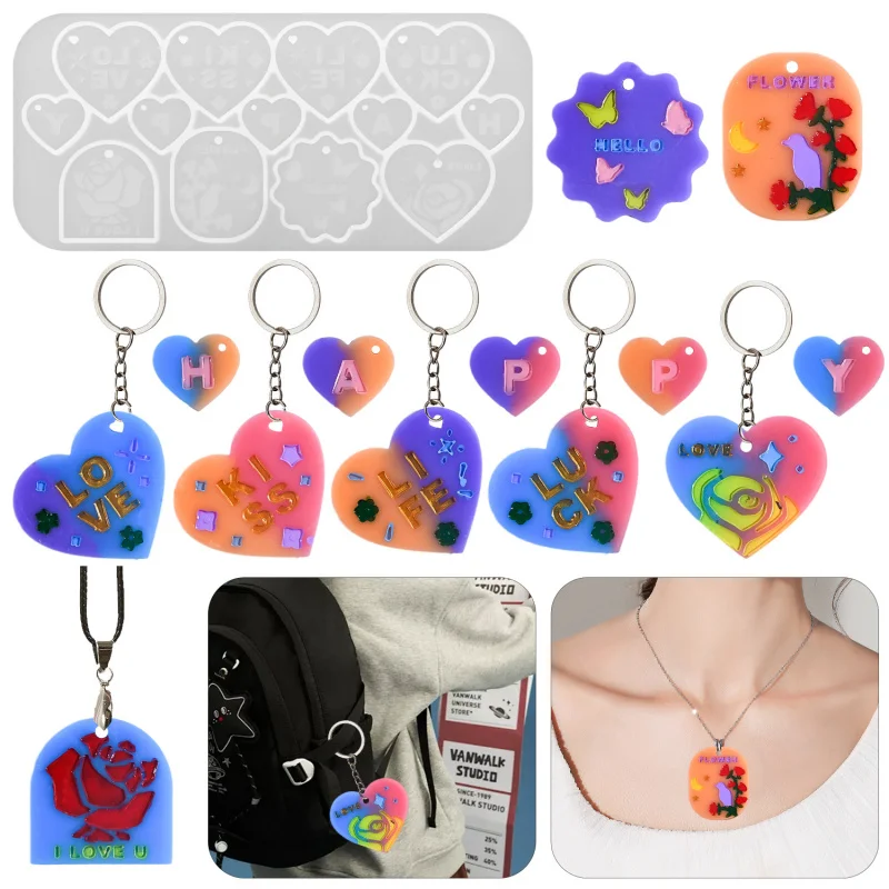 

Diy Crystal Epoxy Mold Valentine's Day HeartLoveLetter Pendant Silicone Mold Keychain