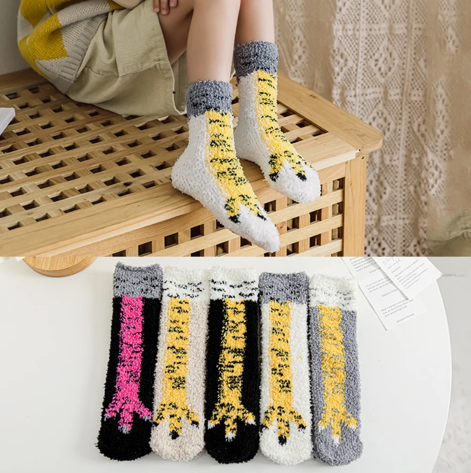 

Fashion Winter Children Funny Floor Socks Thigh High Coral Fleece Sock 3D Cartoon Ainimals Chick Toe Feet Kids Creative Socks