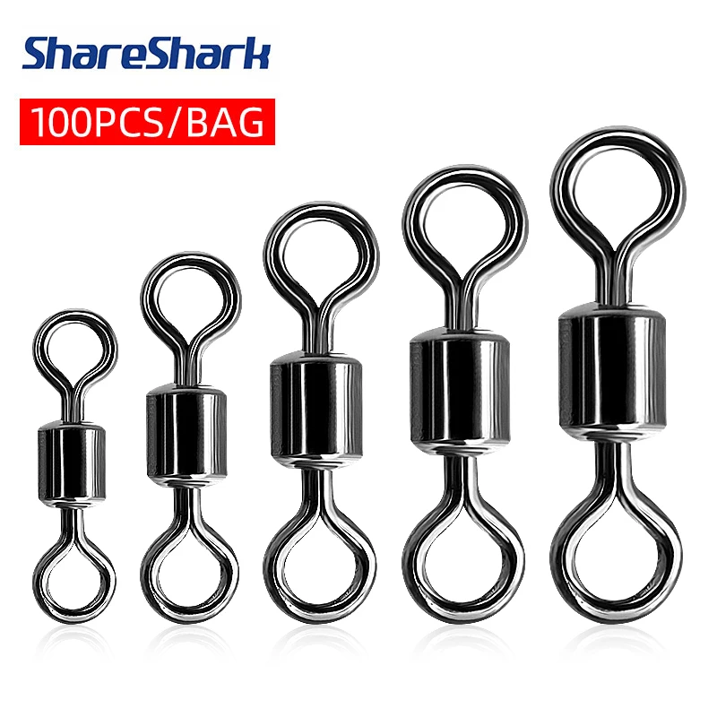 ShareShark 100pcs Fishing Connector Stainless Steel Carp Fishing Accessories Snap Fishhook Lure Solid Ring Swivel Tackle