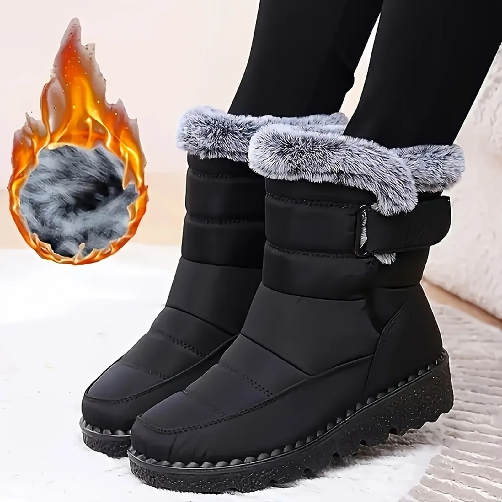 

Waterproof Snow Boots for Women 2025 Thick Plush Winter Ankle Boots Woman Thicken Plush Boots Keep Warm Cotton Padded Shoes