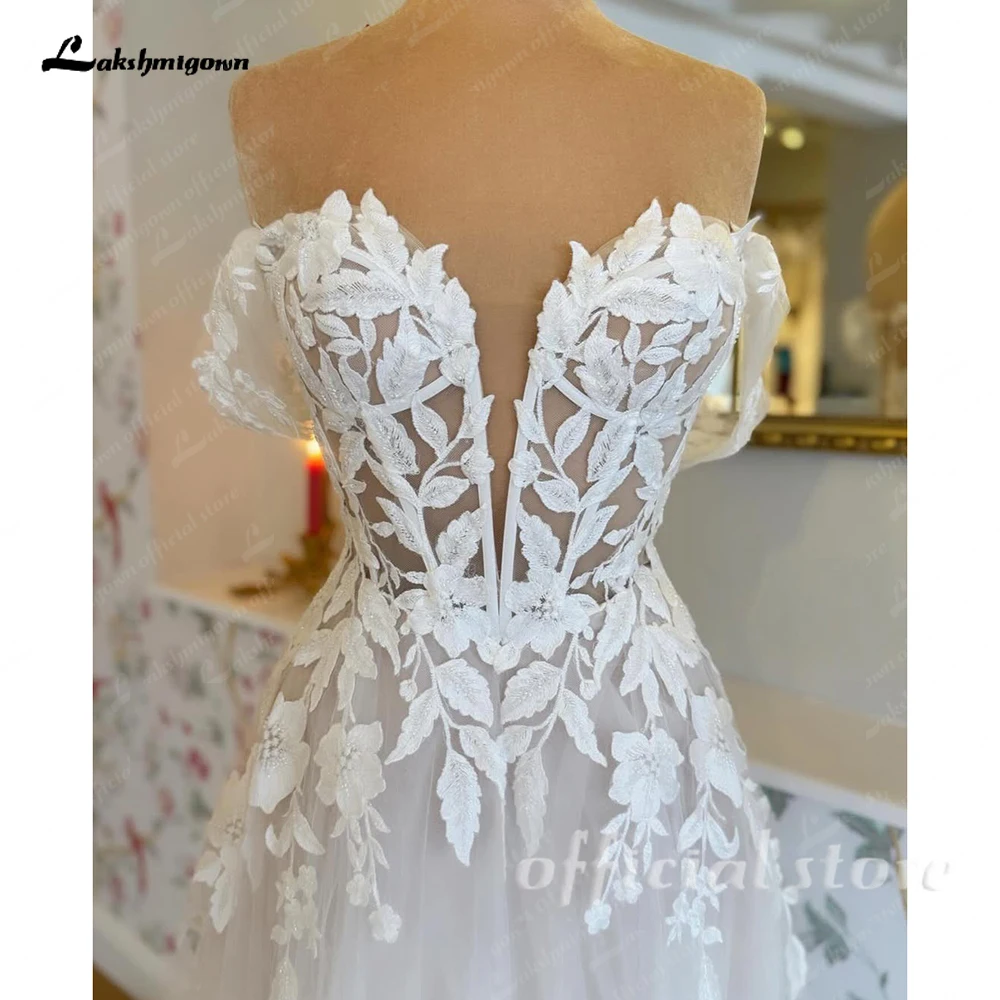Lakshmigown Vintage Off-Shoulder Hochzeitskleider A-Linie Spitzenapplikationen Tüll Brautkleid De Mariee Boho Hochzeitskleid Maßanfertigung – Detail 6