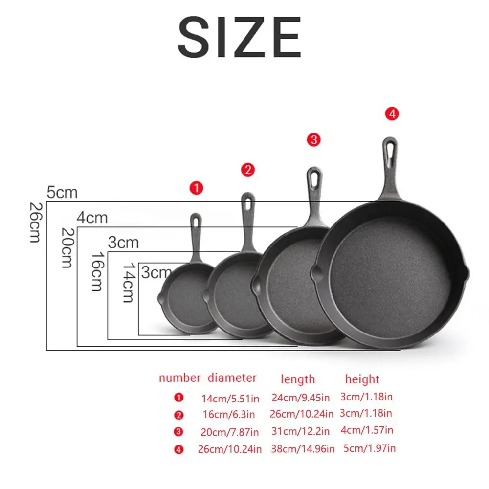 Uncoated Nonstick Frying Pan Signature Teardrop Handle Cast Iron Small Omelette Pan Multi-size Heat-Resistant Saute Pot Kitchen - Image 6
