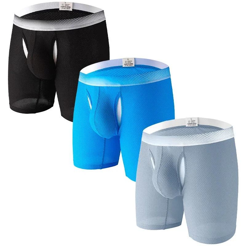 1pcs/2pcs/3pcs Long Leg Boxer Shorts for Men in Breathable Mesh Fabric Sport Underwear