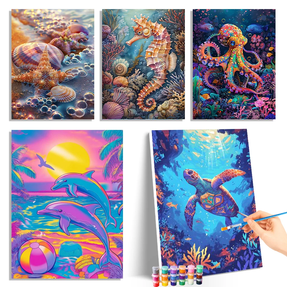 

GATYZTORY Painting By Numbers New marine animal Drawing By Numbers Adult Coloring Paint Kit Picture Drawing Watercolor Wall Art