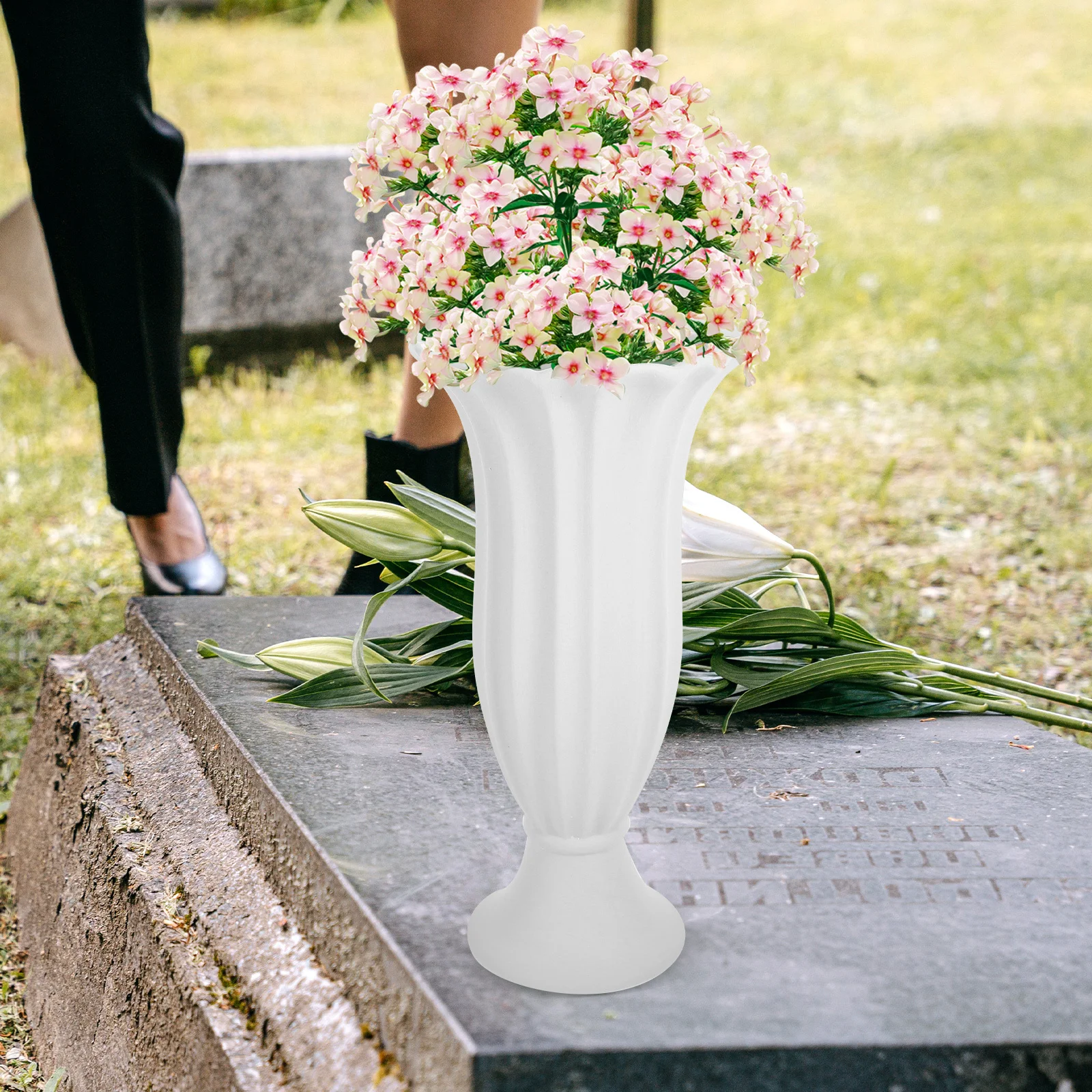 

Roman Column Ceramic Flower Vase Weather Resistant Graveyard Flower Holder Memorial Vase Cemetery Decoration