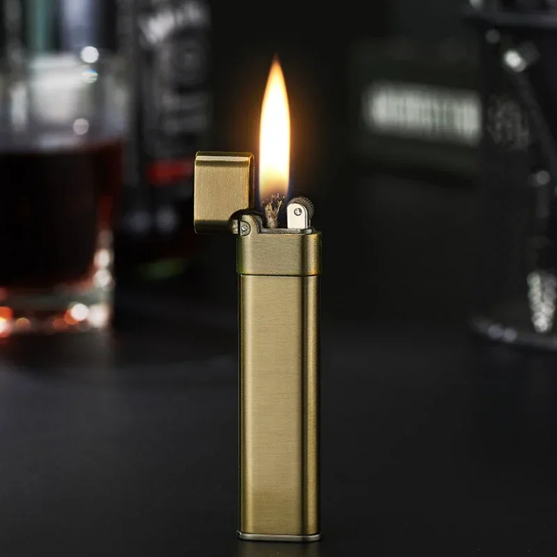 Mini Copper Kerosene Lighter For Cigarette Ultra Thin Fashionable Portable Vintage Petrol Lighters Gasoline Fuel Dropshipping