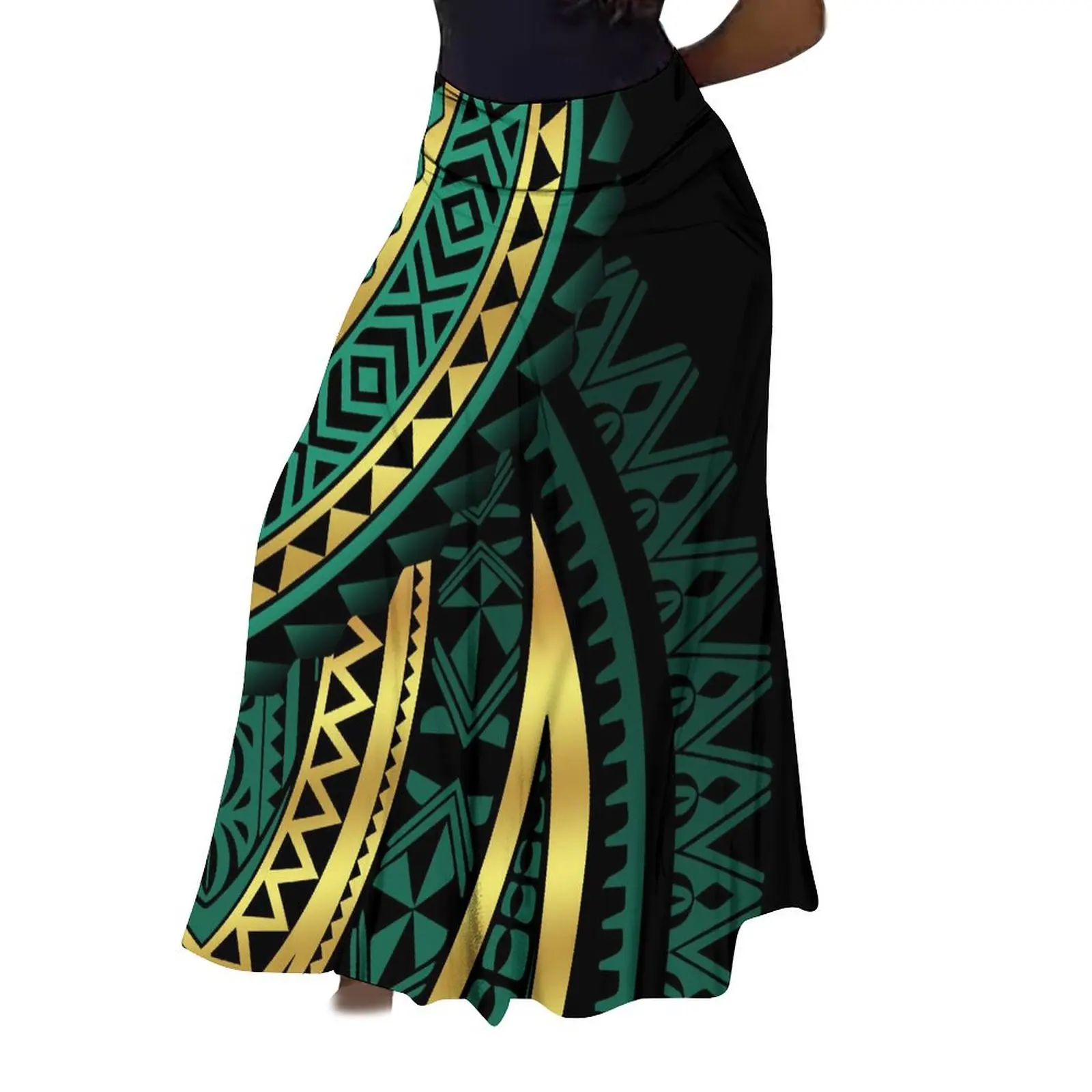 Hawaiian Island Dance Performance High Waist Skirt Polynesian Island Ethnic Pattern Skirt Casual Loose Floor-Length Dress