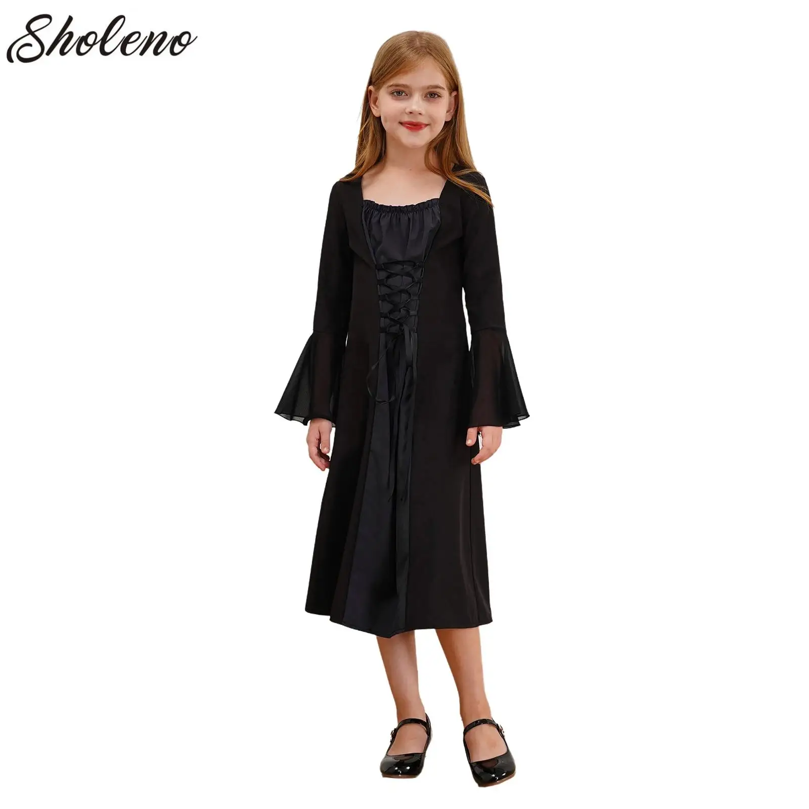 

Kids Girls Medieval Renaissance Princess Dress Long Sleeve Vintage Royalty Princess Dress Gown Carnival Party Cosplay Dress Up