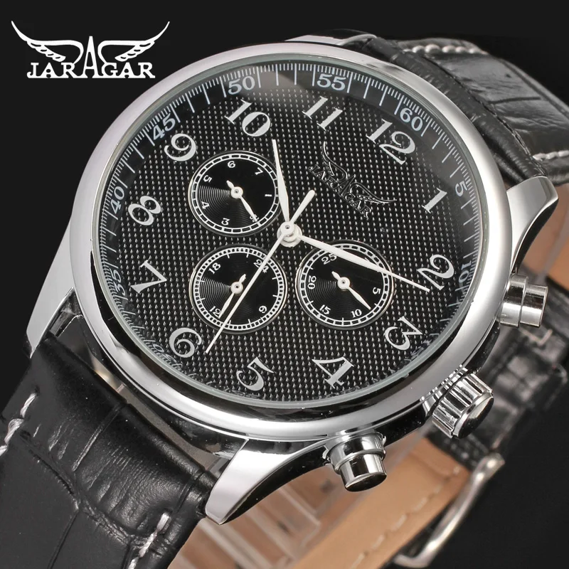 JARAGAR Luxury Replica Six Hands Multifunctional Automatic Man Watches Leather Elegant Mechanical Waterproof Male Wrist Clock