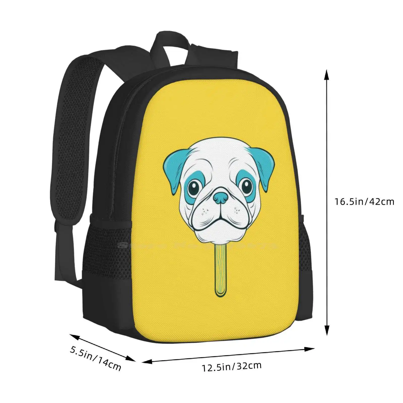 Mochila para estudante universitário adolescente, sacos de design padrão, coisas estranhas fofas Art Vector, Design gráfico, Pugs Design, estudante universitário