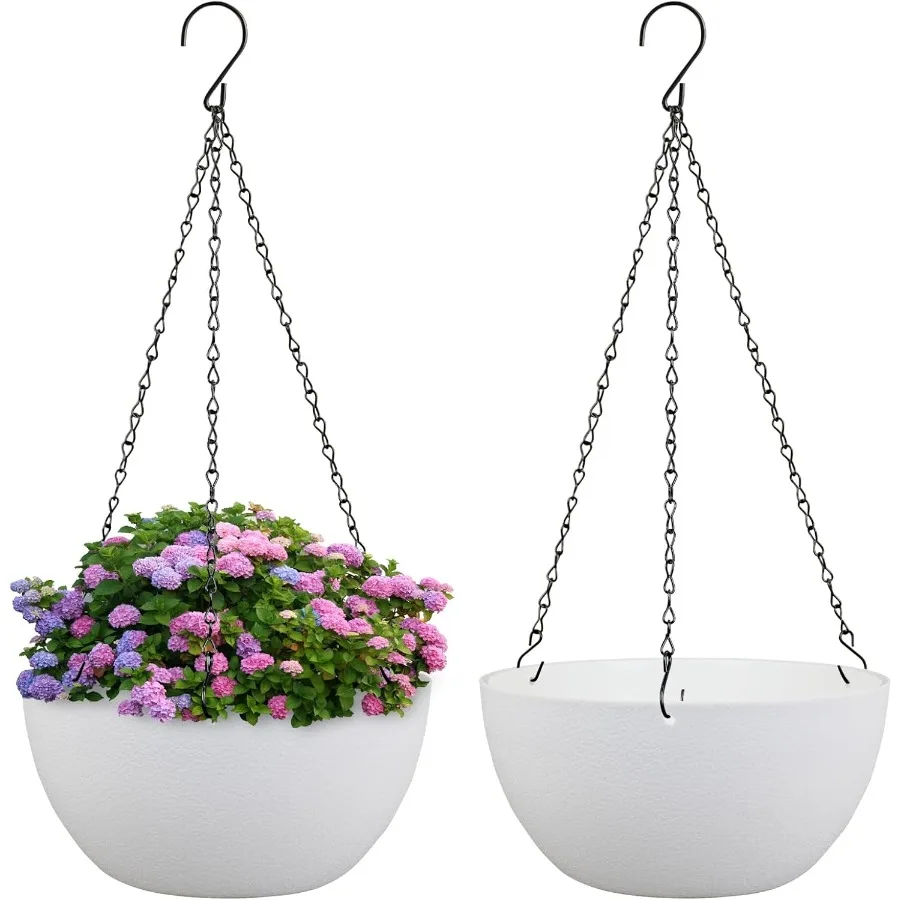 

10 inch Hanging Planters for Indoor Outdoor Plants 2 Pack Hanging Flower Pots with Drainage Holes and Chain for Garden Balcony