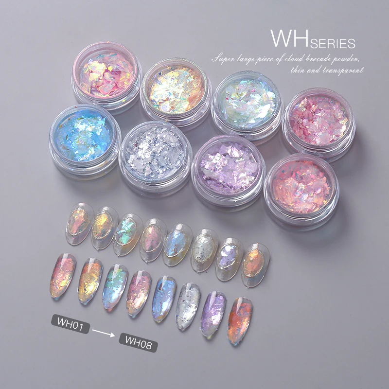 FSIXCL Large Piece Irregular Aurora Opal Flakes Nail Powder for Manicure Design Decoration 8 Colors 2023 New Arrival WH Series
