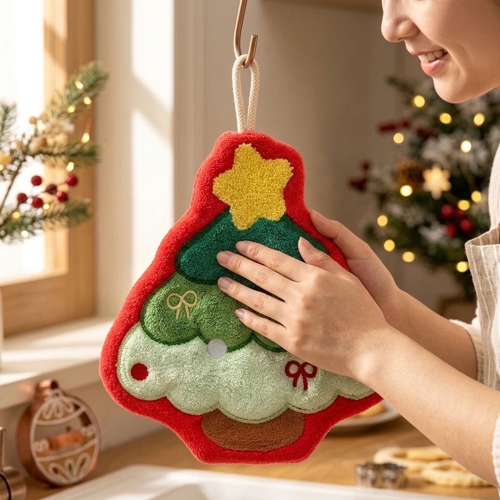 Kitchen Cloth Absorbent Hand Towel for Christmas Party Decorative Soft Coral Fleece Cartoon Dishcloth Family Bathroom Use
