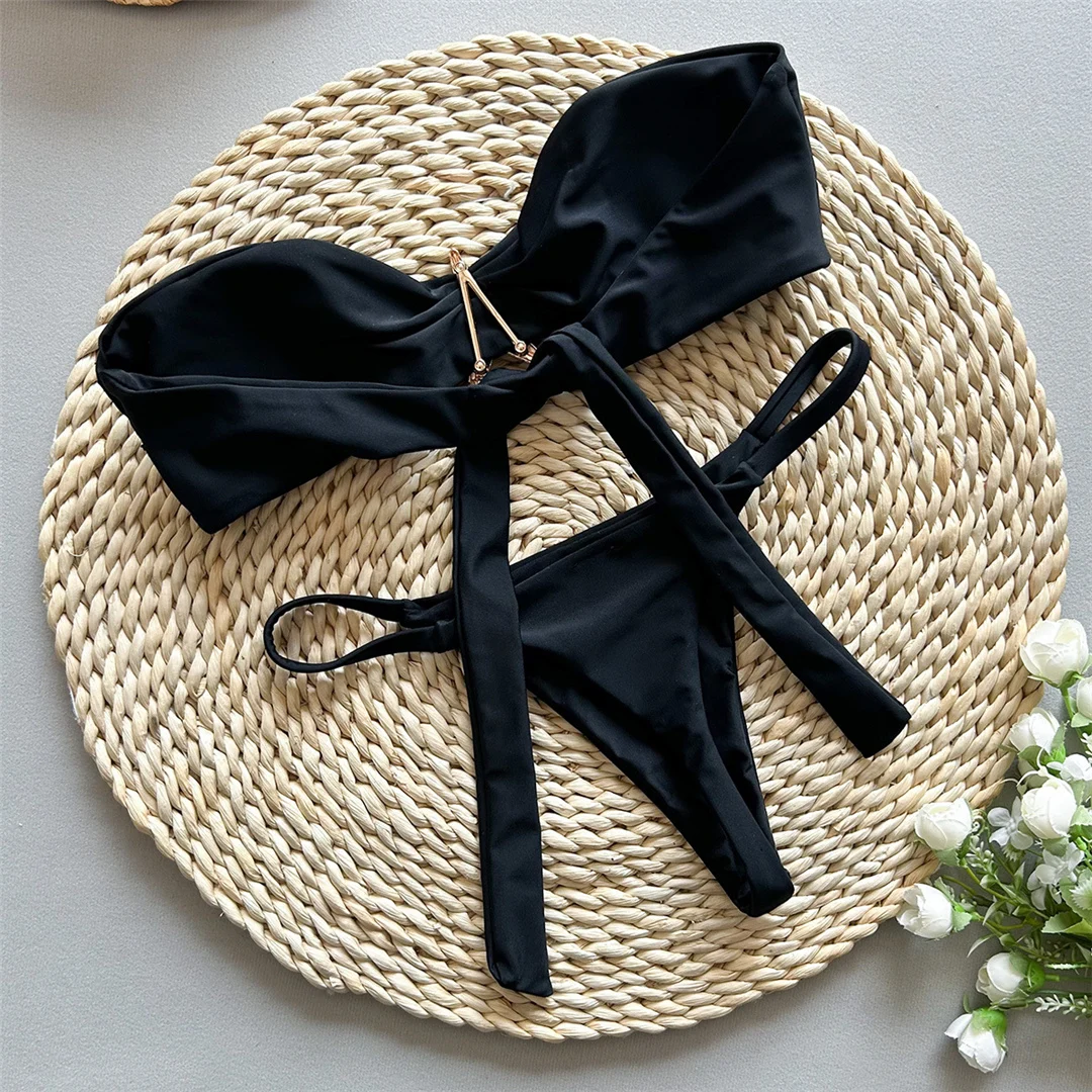 Neuer Metall-Stern-Bandeau-Bikini mit hohem Beinausschnitt, Damen-Badeanzug, zweiteiliges Bikini-Set, Badebekleidung, Badeanzug, Schwimmbikini V6422 – Detail 14