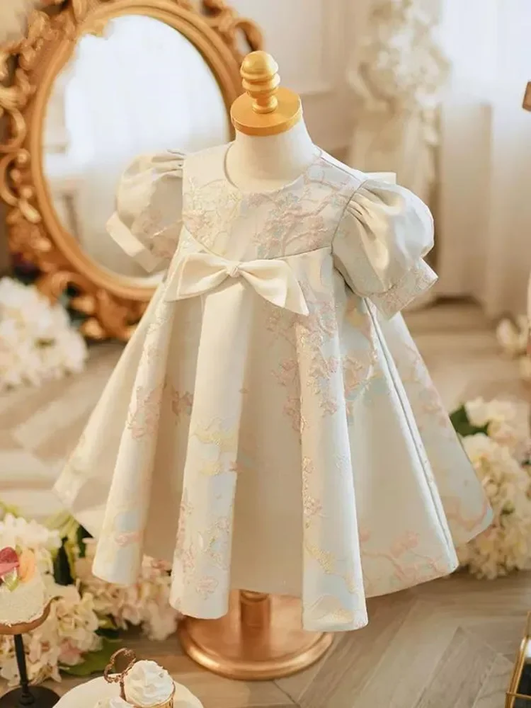 Children Ball Gowns For Baptism Infant Vintage Evening Dress A2700 Baby Girls Luxury Party Dress For Summer Bow Printed Design