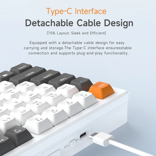 Imagen 2 del producto Teclado de perfil bajo de oficina AJAZZ AF82, teclado RGB para juegos con cable/inalámbrico, diseño 75%, 82 teclas, batería de 4000mAh para Win/Mac