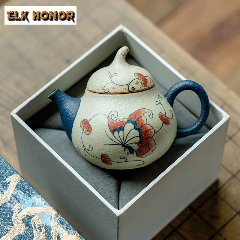 140ML Hand-painted Butterfly Teapot Ancient Tea Infuser Pot Tea Brewing Kettle With Ball Hole Teaware Accessories Ornaments Gift
