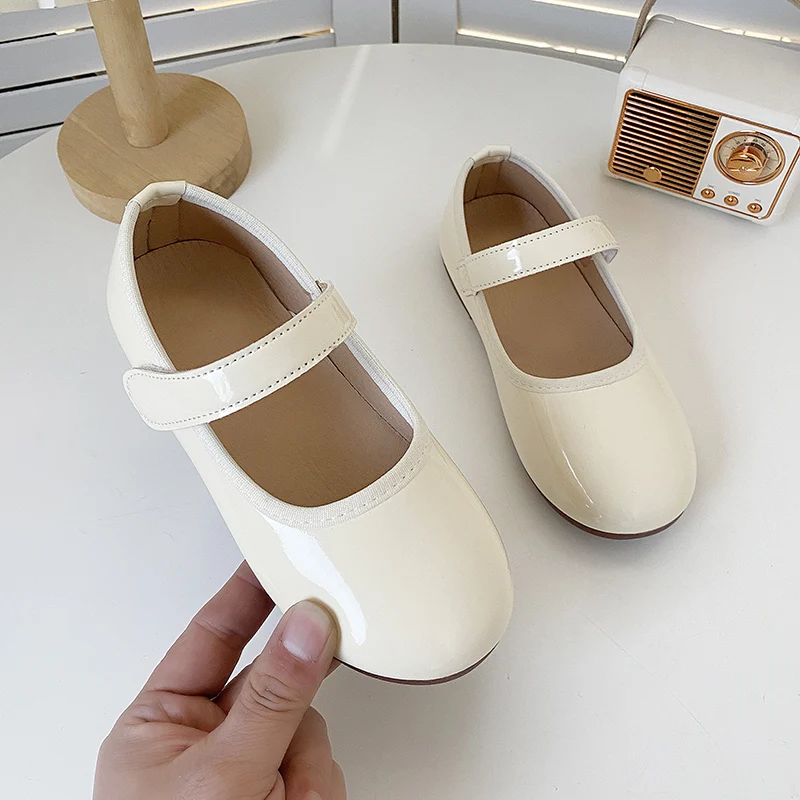Summer Girl's Mary Janes Plain Design Glossy All-match Kid's Flat Shoe Solid Colors Anti-slip Cute Fashion Children Shoes 7-12Y