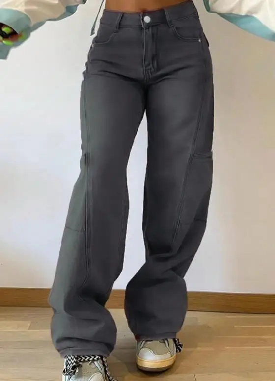 

New Casual Jeans for Women Spring & Autumn Female Denim Pants Loose and Fashion Design High Street Trend Straight Leg Jeans