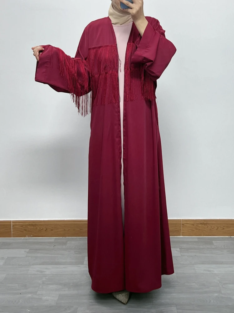 Eid Muslim Abayas for Women Party Abaya Dress Caftan Ramadan Lace-up Islam Dubai Arab Long Robe 2024 Zipper Up Tassel Cardigan