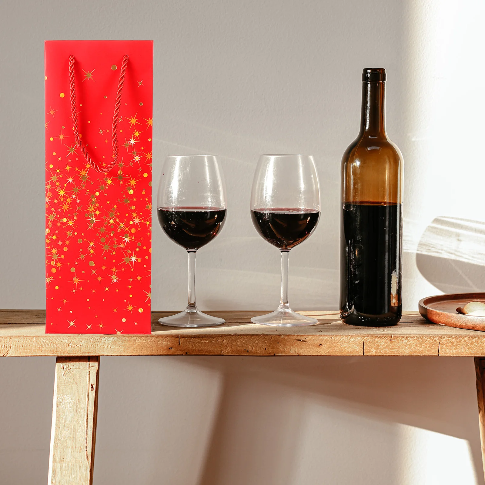 

6pcs Bags for Bottles Gifts White Cardboard Paper Carrier Handles Classic Design Stable Bottom Bottle Bag Party Holidays