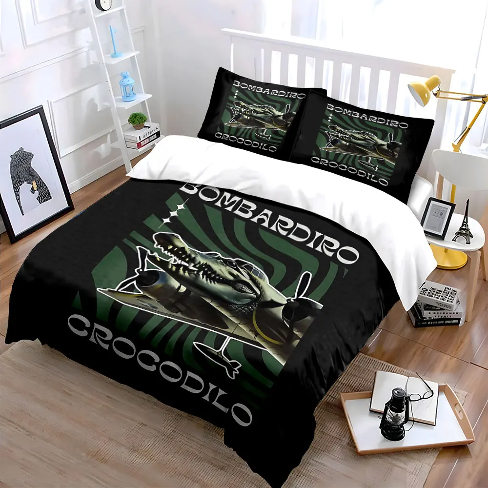 Militärisches Krokodil-Kunstset zur Dekoration, weiches, hautfreundliches Bettwäsche-Set, bestehend aus 1 Bettbezug und 2 Kissenbezügen, Geschenk