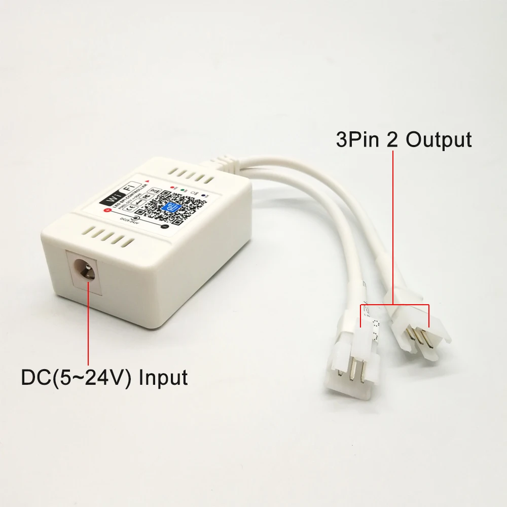 Светодиодный контроллер Wi-Fi, 3-контактный, с одним/двойным выходом, с голосовым и музыкальным дистанционным управлением на 28 клавиш, для индивидуально адресуемых лент, 5-24 В