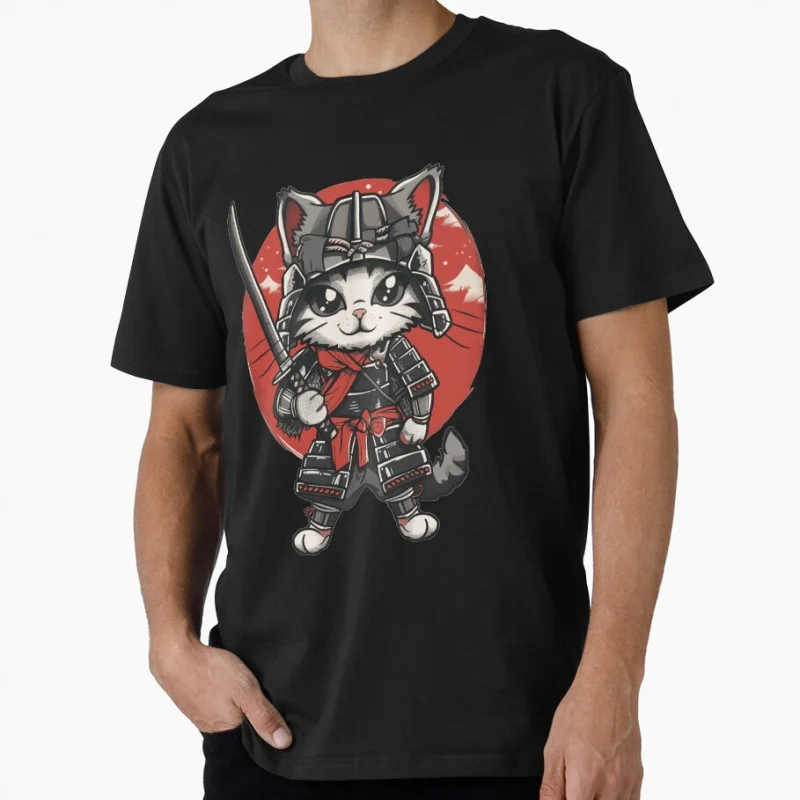 Ninja Japanese Samurai Cat Kitten cute Gift t shirt for men Large size tops S-6xl 100% cotton printed clothes