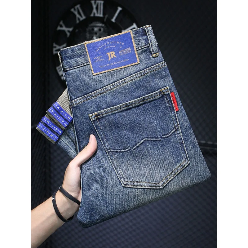 

High-End All-Match Retro Washed Trendy Jeans Men's Stretch Slim-Fitting Small Straight Casual Street Handsome Trousers