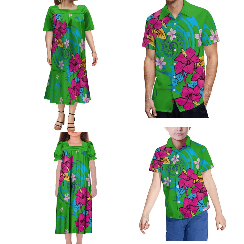 Ladies Girls Mumu Dress Men Boys Casual Shirt Tribal Print New Mumu Fishtail Dress Custom Polynesian Family Party Dress