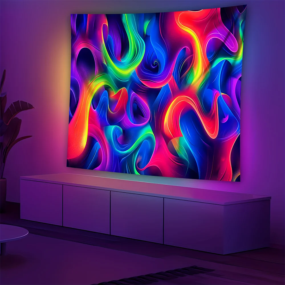 1pc  Neon Rainbow Swirl Abstract Tapestry, Trippy Blacklight Reactive Wall Hanging for Bedroom Living Room Dorm Decor
