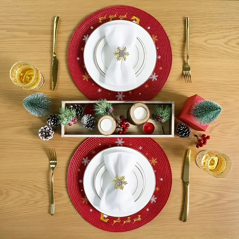4-teilige rote runde Weihnachts-Tischsets, festliche Party-Tischdekorationsmatten, Tischdekorationen für zu Hause, Party-Tischmatten