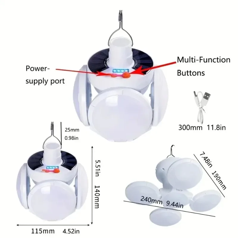 Portable Solar Camping Lantern USB Rechargeable Outdoor Tent Lamp Folding LED Football Bulbs with Hanging Hook Portable Lantern