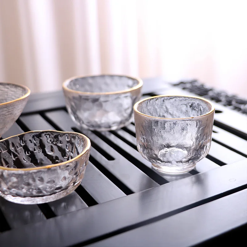 Glass Teacup with Hammer Pattern, Gold Painting Cup, Kung Fu Master Cups, Phnom Penh, Small Teacup, Japanese Set, Single Chinese