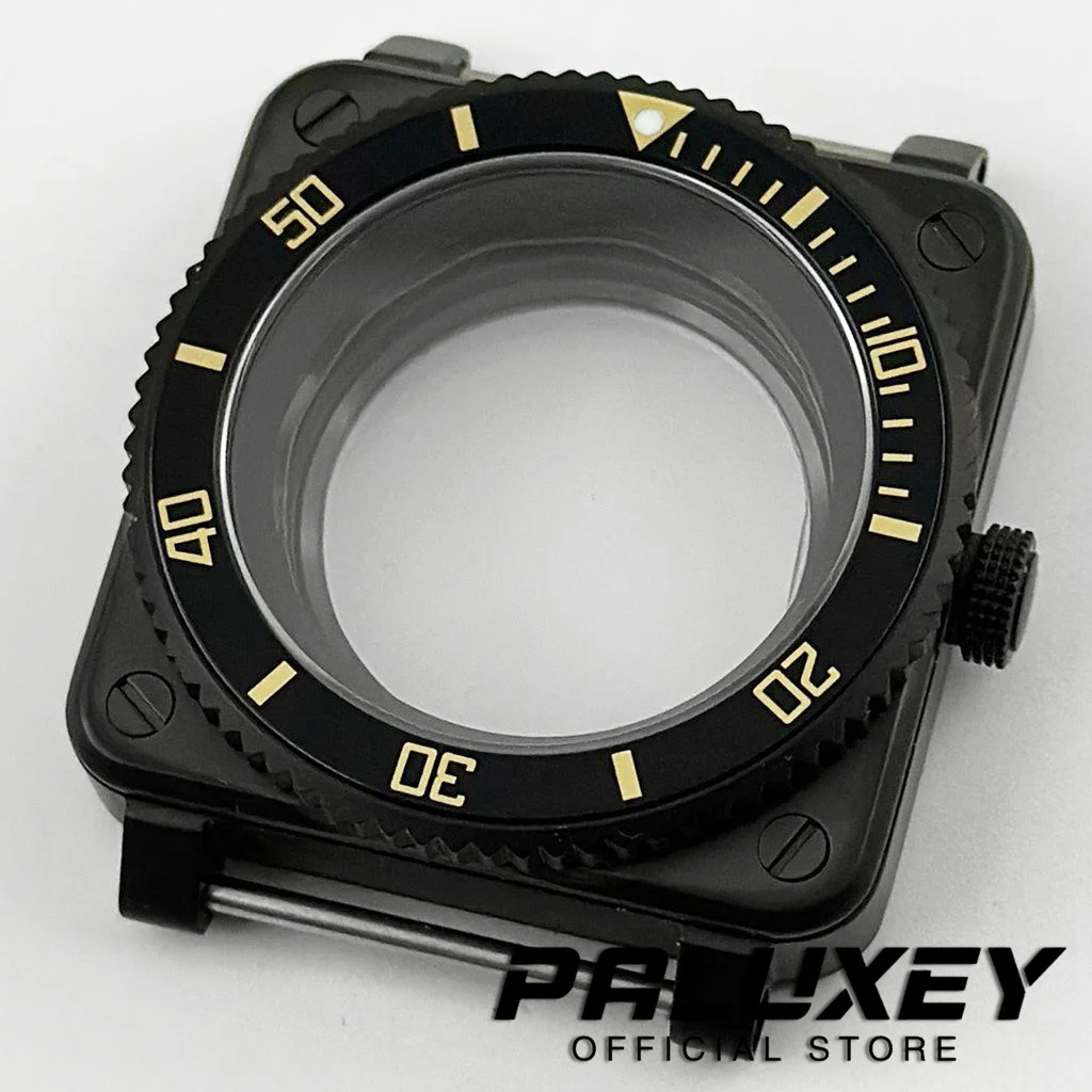 

PVD Black Mod SKX 42mm Square Case Sapphire Sapphire Crystal Fit NH35 NH36 4R 7S Japan Automatic Movement Stainless Steel Case