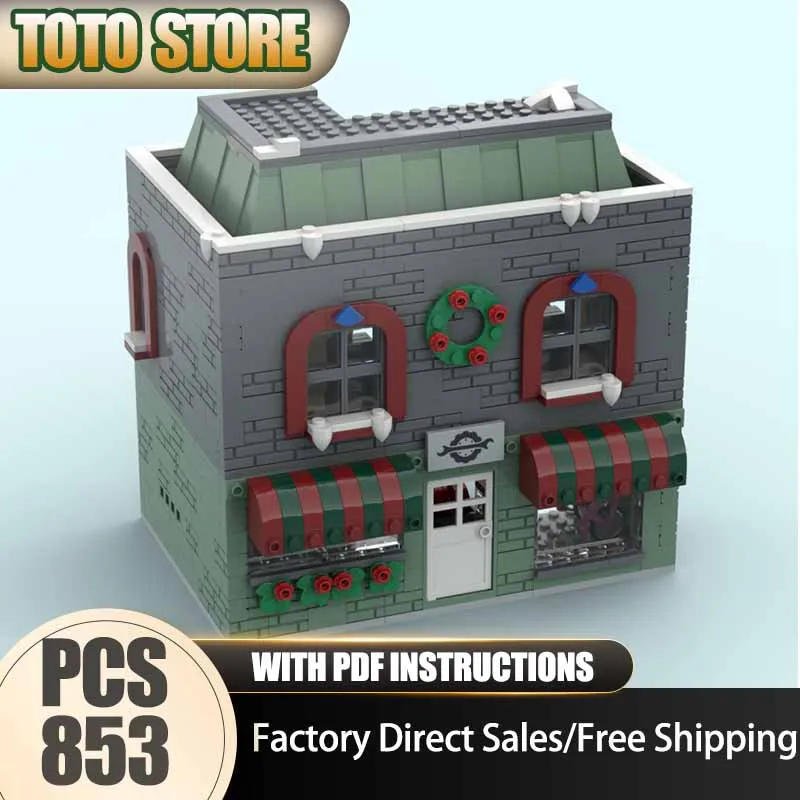 

Street View Moc Building Blocks Winter Village Corner Store [Bike Shop] Model Technology Brick DIY Assembly Construction Toys