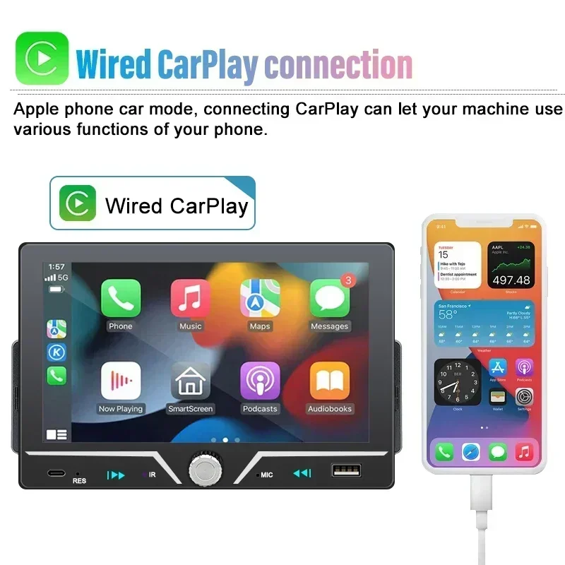 7001CP 7inch single spindle in-car wired carplay 1din car radio mp5 player  android auto mirror link car