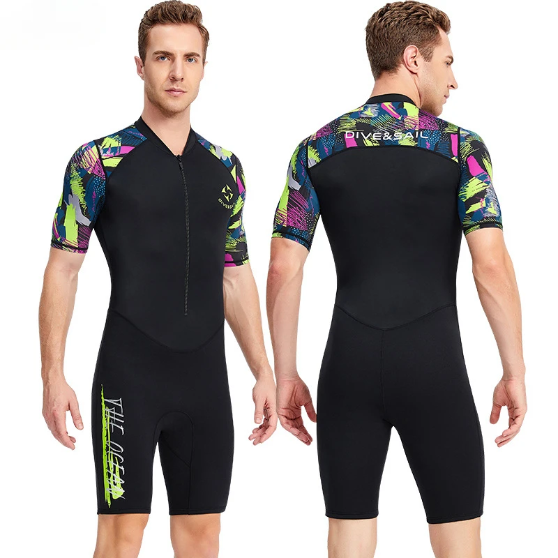 Shorty Wetsuits Men 1.5mm Neoprene + 0.5mm Lycra UPF50+ One-piece Scuba Diving Suits Surfing Swimming Short Sleeve Front Zip