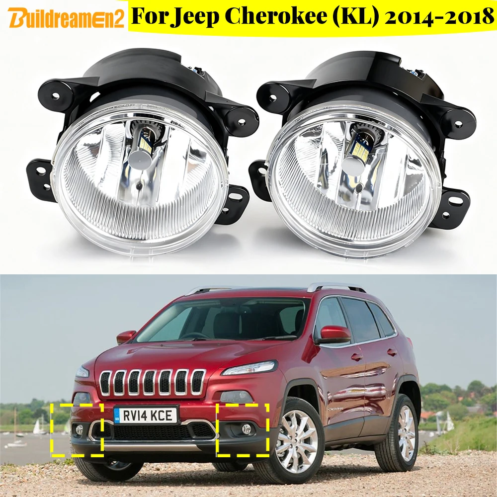 

2 X Car Front Bumper Fog Light Lampshade + LED Bulb 12V For Jeep Cherokee (KL) 2014 2015 2016 2017 2018