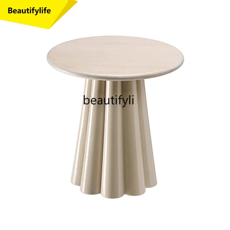 Q181 Solid wood vertical pattern household coffee table small apartment round tea table designer bedside corner  small round tab