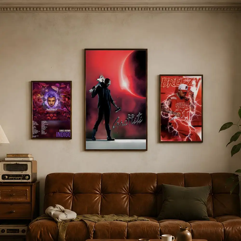 Singer C-Chris Brown-n Poster Vintage Self Adhesive PP Wall Art Home Bar Bedroom Decor Gift
