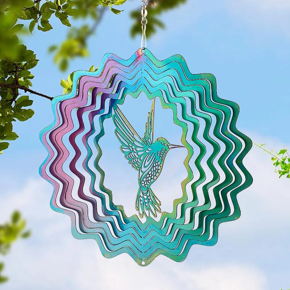 

Gradient Colour Hummingbird Wind Spinner Stainless Steel 3D Flowing Light Effect Sun Catcher Garden Wind Chimes Outdoor Decor