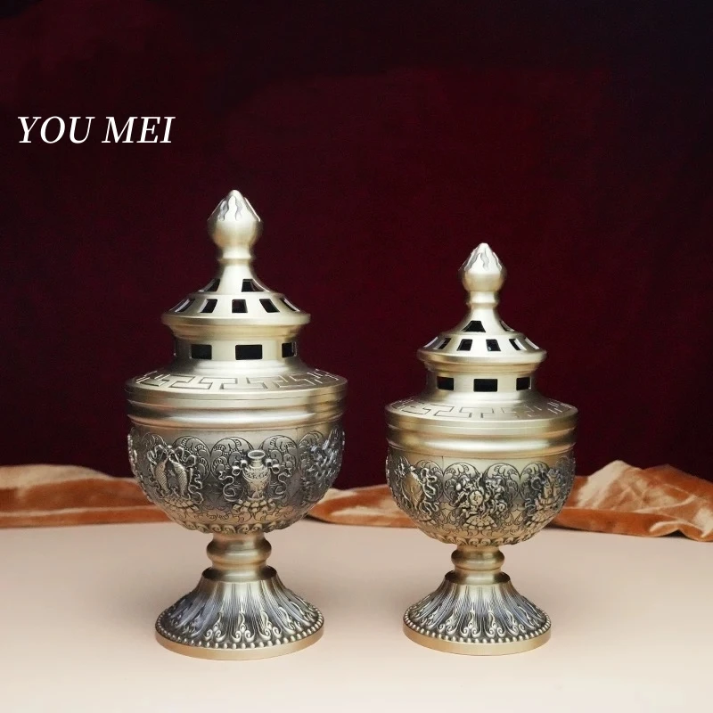 

Multi-Functional Incense Burner Bronze Auspicious Tall Feet Aromatherapy Stove Meditation Smoke Furnace Altars Buddhist Item