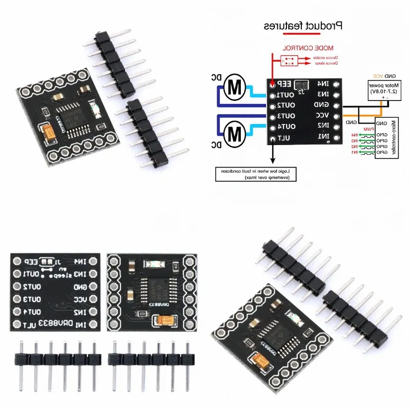 1-5PCS 2Channel DRV8833 DC Motor Drive Module 1.5A 3V-10V Dual H Bridge Gear Motor Driver Controller Board DIY Kit